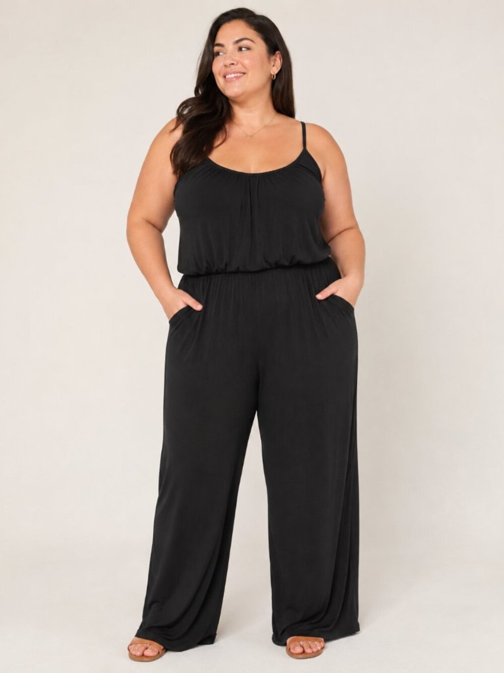 Kayleigh Black Wide Leg Blouson Jumpsuit 2X
